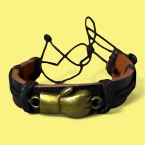 Adjustable Threaded Fist Leather Bracelet - Unisex